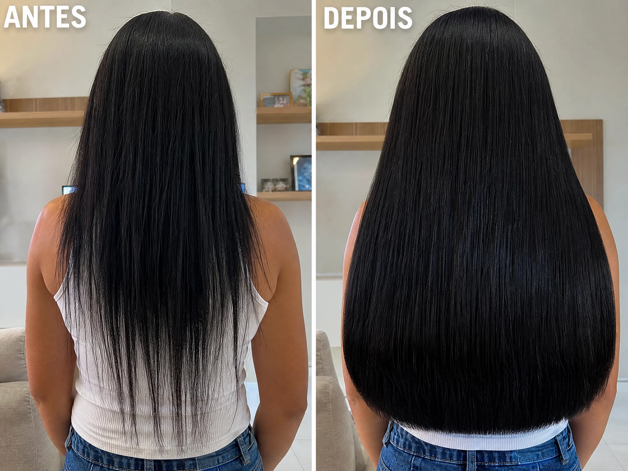 antes e depois cabelos longos